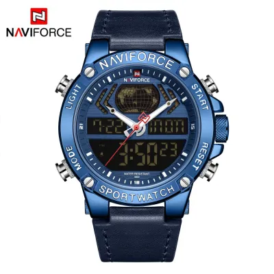 NAVIFORCE NF9164 Fashion Watches for Men Leather Sport Dual Display Quartz Wrist Watch Military Waterproof Luminous Clock